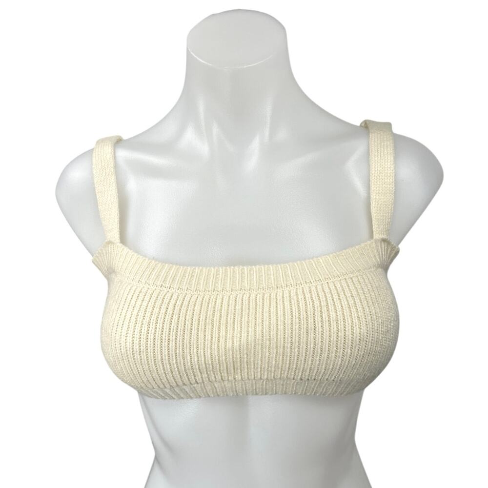 WeWoreWhat Danielle Bernstein White Ribbed Knit Bralette Crop Tank Sweater Top M